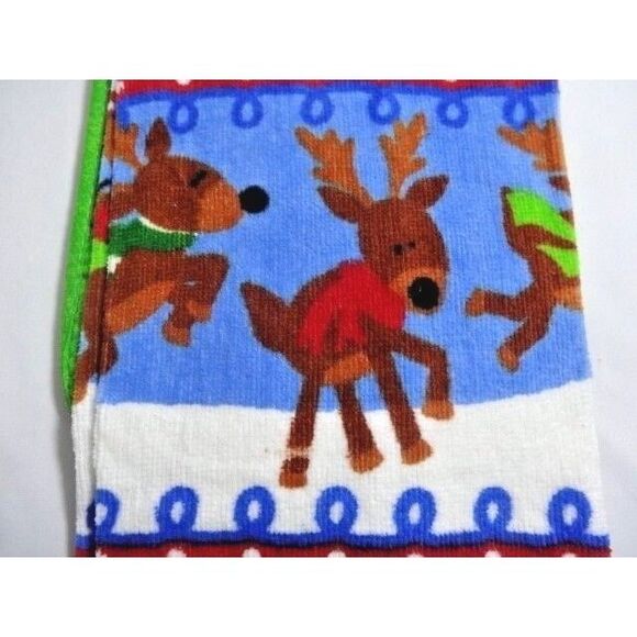 Reindeer Holly Kitchen Towels Set Retro Holiday Potholders Dishcloth 4-pc Gift - Picture 4 of 4